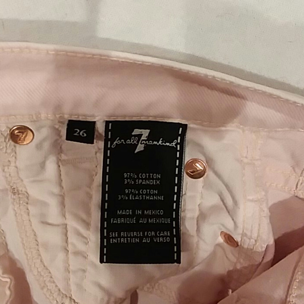 7FAM jeans high rise cropped Straight pink 26W/23Ins nwot - Picture 2 of 5
